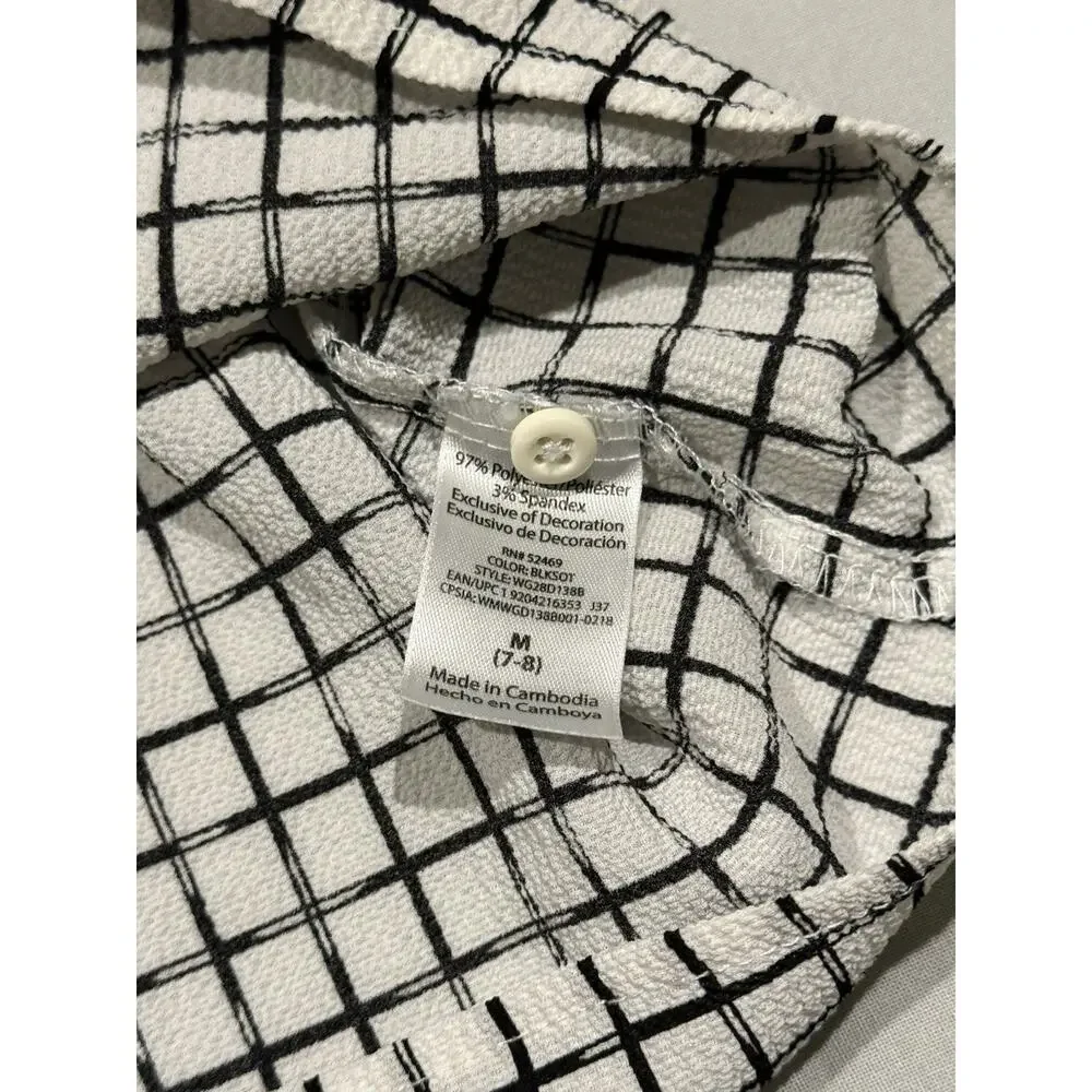 Wonder Nation Girls M (7-8) Black White Check A-Line Cold Shoulder Ruffle Dress